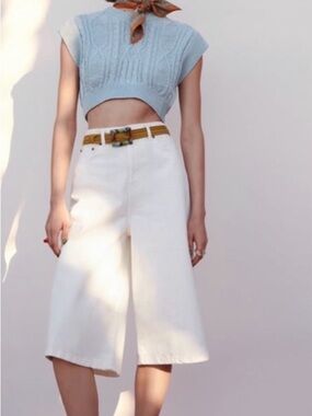 Zara Light Blue Cable Knit Cropped Top